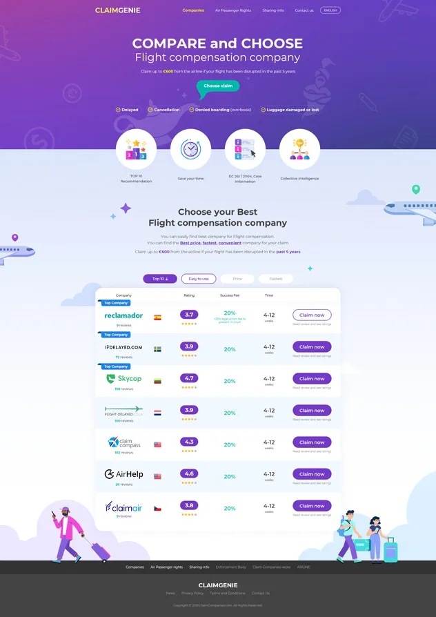 반응형홈페이지제작-항공기 보상 플랫폼 클레임지니 